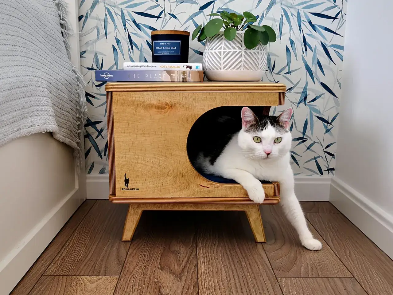 stylowy domek dla kota ze sklejki DIY